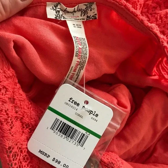 NWT Free People Daydream Coral Lace Dress Size L - Picture 4 of 8